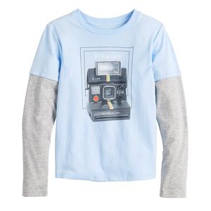Long-sleeve tee with 90s vintage Polaroid graphic, kids L(10/12),